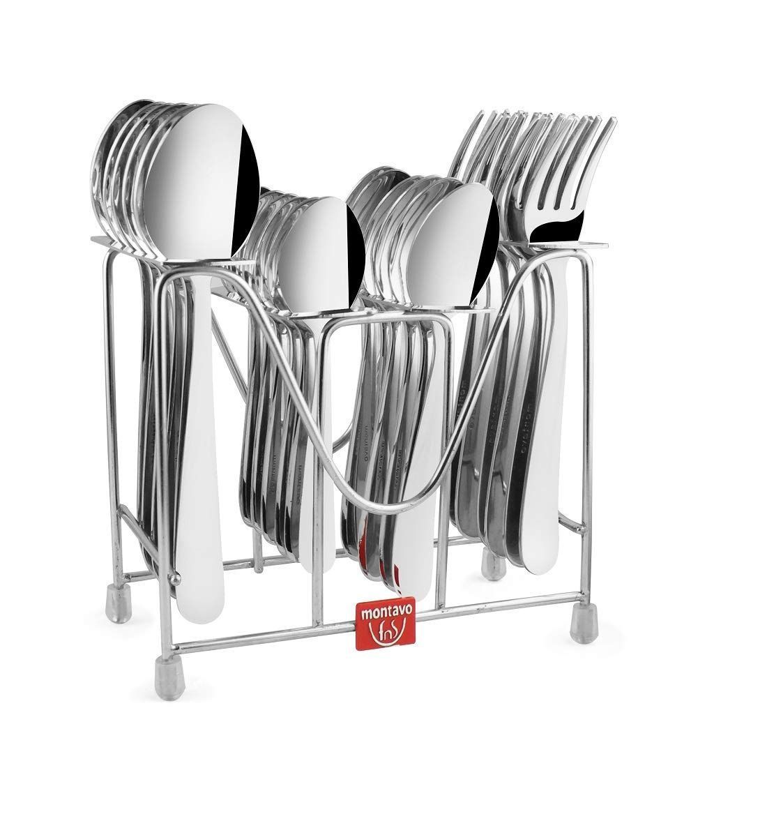 Montavo by FnS Verona Stainless Steel 24 Pcs Cutlery Set with Hanging Stand (6 Dinner Spoons, 6 Dinner Fork, 6 Teaspoons, 6 Baby Spoon & 1 Stand)