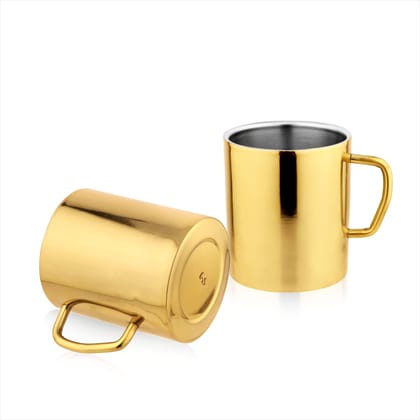 FNS Stainless Steel Coffee Mugs - Double Wall BPA Free - Tea Cup Wide Handle - Gold