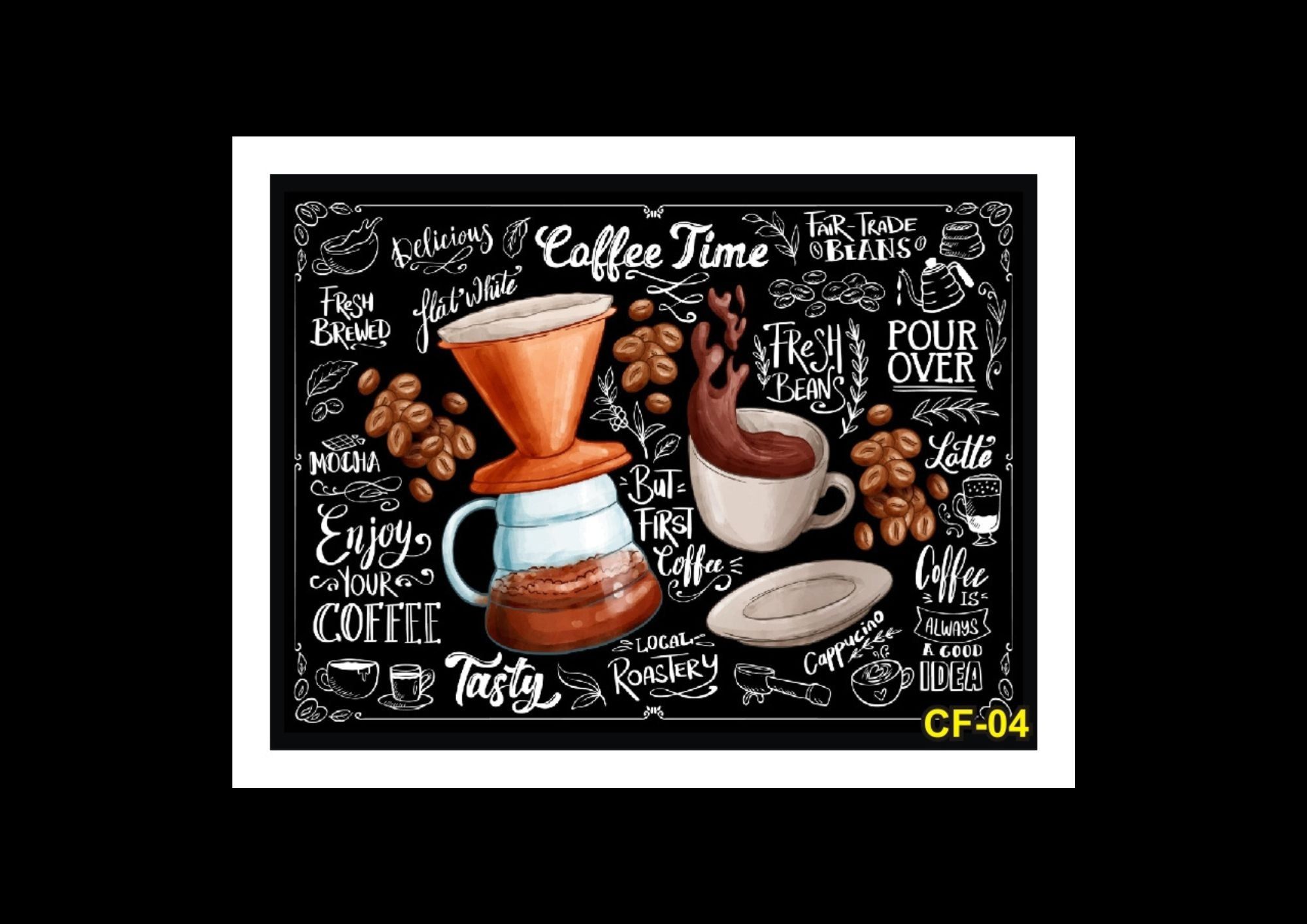 Coffee White Frame - Food Quotes Frames for Home & Cafe - Coffee Quotes Wall Frames - Coffee Laminated Digital Print for Wall - Quotes Wall frames Decall Frames for Dining Room (14X18 Inch)