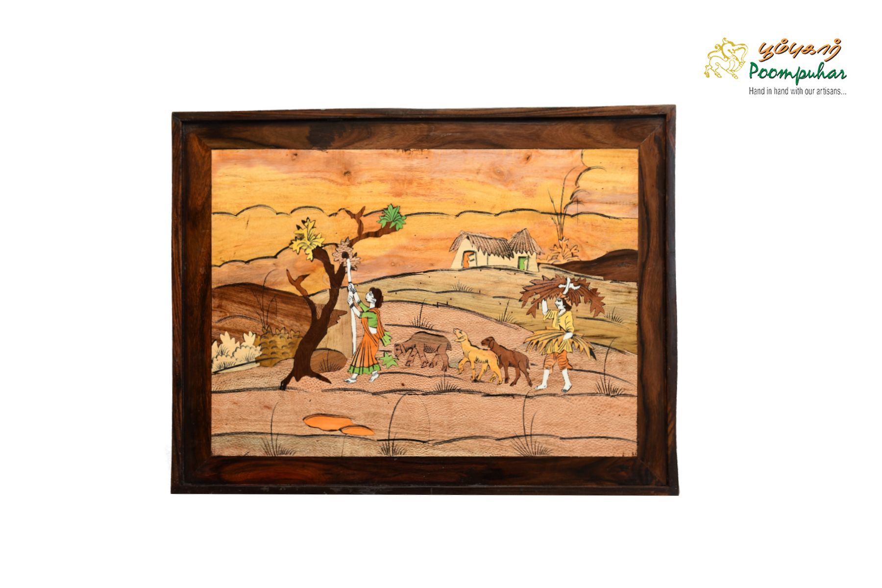 ROSEWOOD PANEL VILLAGE SCENARY 18X18 INCH