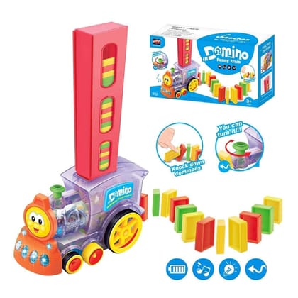 KTRS Enterprise Dominos Train Car Toy Dominoes Building Stacking Tile Games Domino Rally Train Model with Lights and Sounds Sounds Construction Stacking