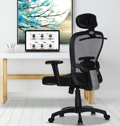 TEAL® Helicon HB Office Chair | 2 Years Warranty | Chair for Office Work at Home, Study Chair, Ergonomic High Back Chair, Adjustable Height Chair, Nylon Base, Black (1 Piece)