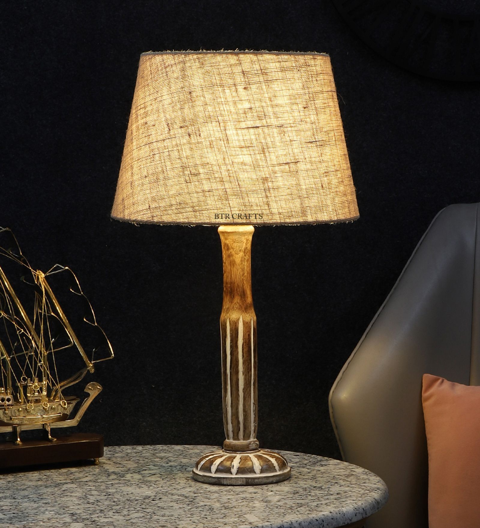 BTR CRAFTS Vintage Table Lamp, Jute Lampshade / (Bulb Not Included)