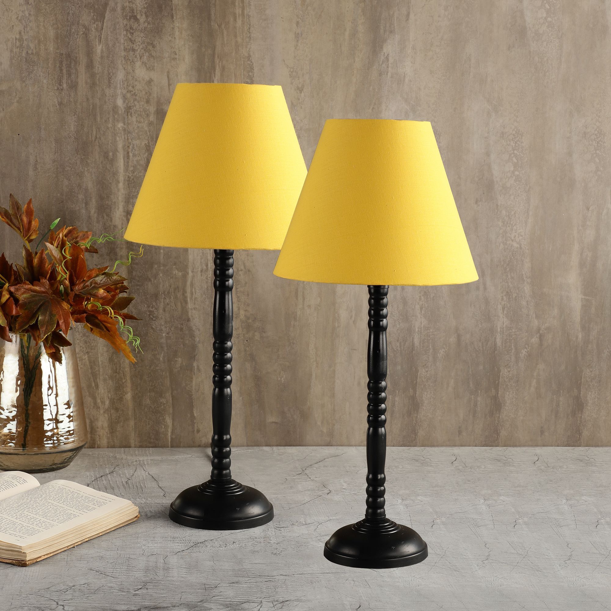 BTR CRAFTS Metal Table Lamp Set Of 2 With Yellow Shade (Bulb Not Included)