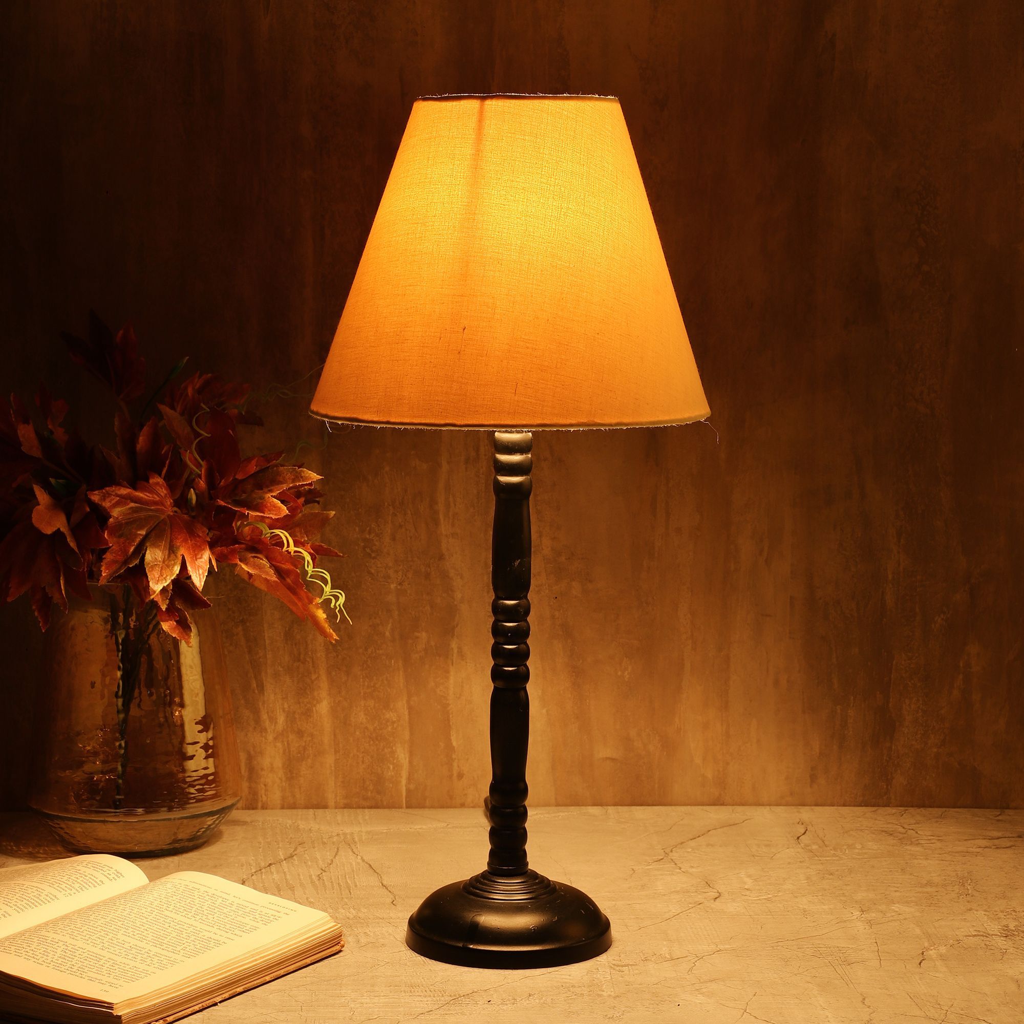 BTR CRAFTS Metal Table Lamp With Pale Yellow Shade (Bulb Not Included)