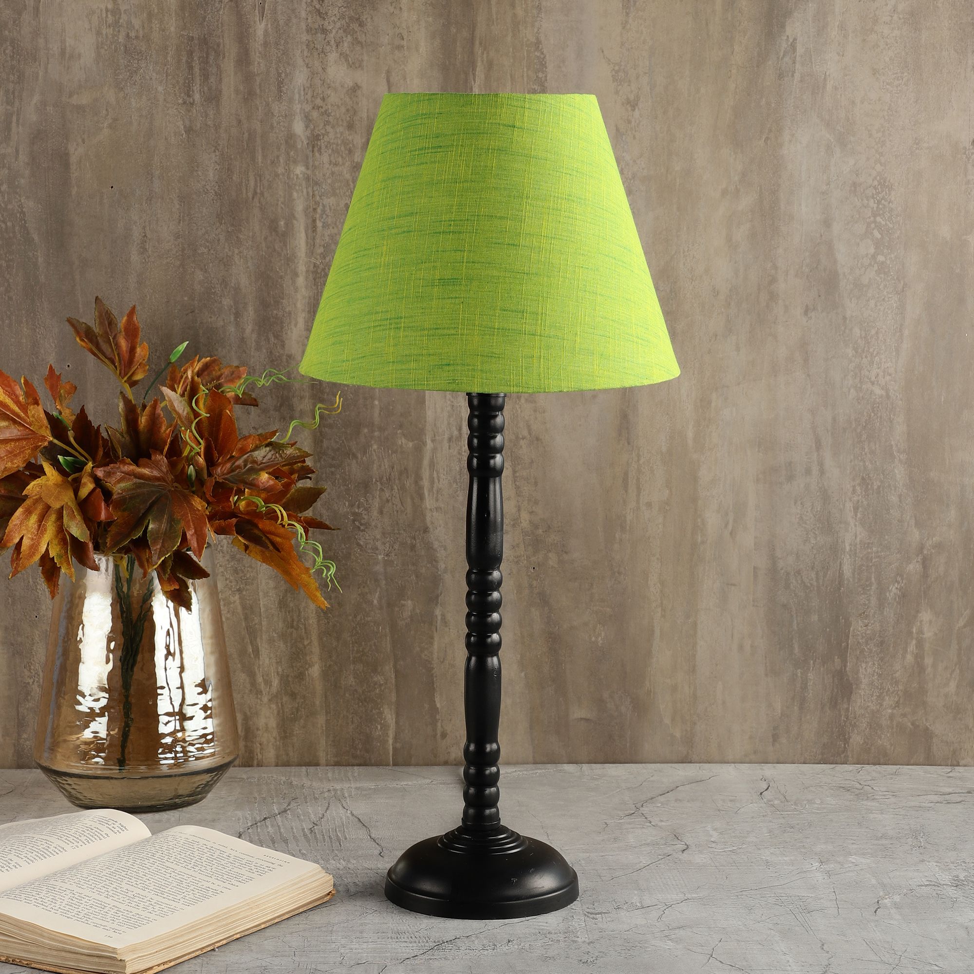 BTR CRAFTS Metal Table Lamp With Green Texture Shade (Bulb Not Included)