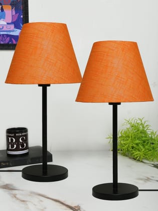 BTR CRAFTS Black Metal Table Lamp Set Of 2 With Orange Texture Shade (Bulb Not Included)