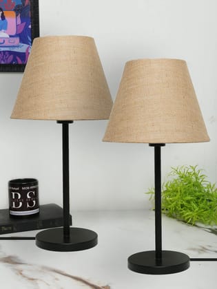 BTR CRAFTS Black Metal Table Lamp Set Of 2 With Jute Shade (Bulb Not Included)