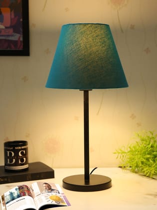 BTR CRAFTS Black Metal Table Lamp With Teal Shade (Bulb Not Included)