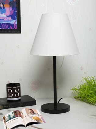 BTR CRAFTS Black Metal Table Lamp With White Shade (Bulb Not Included)