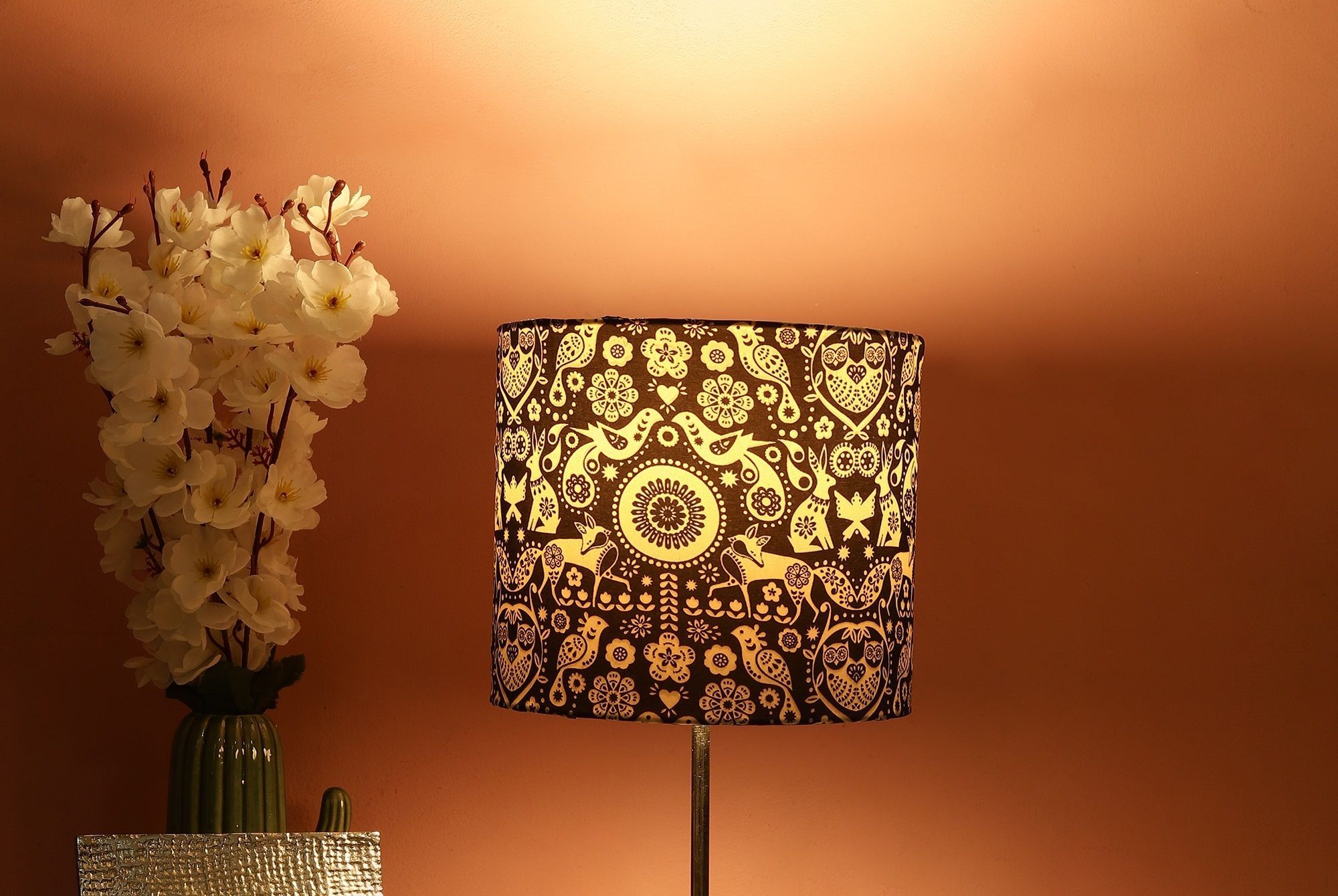 BTR CRAFTS Nandi Floral Drum Lamp Shade, Cotton Fabric,