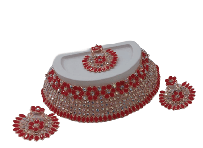 Artificial Necklace Set with Tikka (Red)