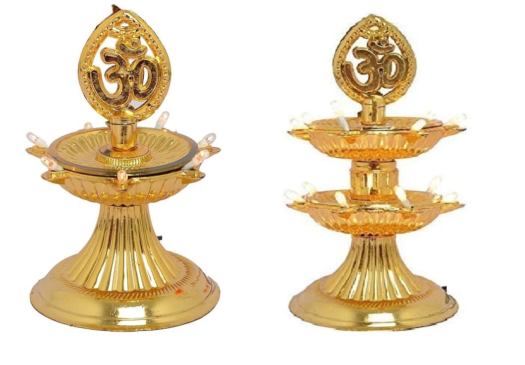 LED Electric Plastic Gold Diya (Combo) 1 Single Layer & 1 Double Layer