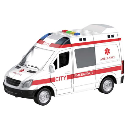 KTRS ENTERPRISE City Ambulance Toy Car with Light & Siren Sound Effects - Friction Powered Wheels & LED Lights - Heavy Duty Plastic Rescue Vehicle Toy for Kids & Children