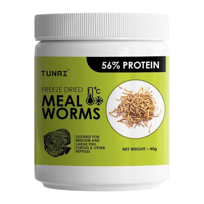 TUNAI Freeze Dried Meal Worms with 56% Protein |40G| Fish Food for Arowana, Oscar, Red Parrot, Flower Horn, Turtle, and Tortoise, All Life Stages