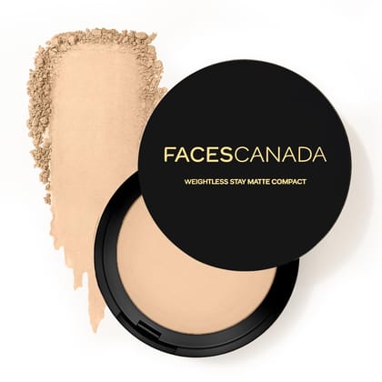 FACES CANADA Weightless Stay Matte Finish Compact Powder - Natural, 9 G | Non Oily Matte Look | Evens Out Complexion | Hides Imperfections | Blends Effortlessly | Pressed Powder For All Skin Types