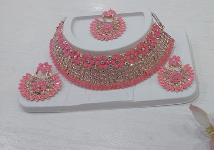 Artificial Necklace Set with Tikka (PINK)