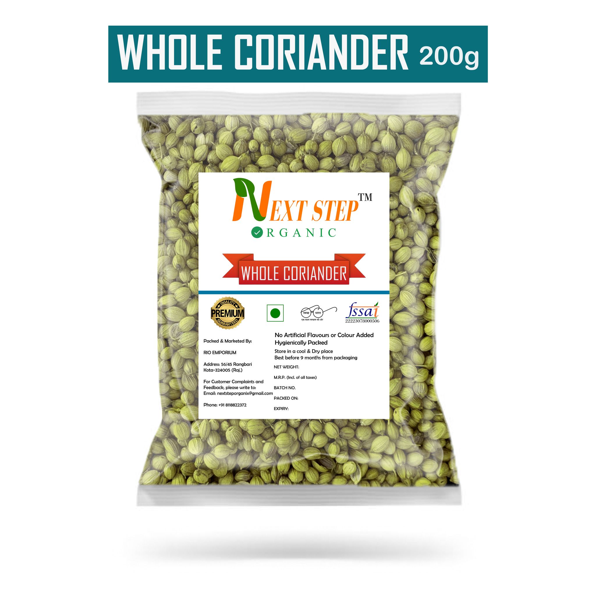 NEXTSTEP ORGANIC Premium Whole Coriander Seeds 200gm | Sabut Dhania / Dhaniya