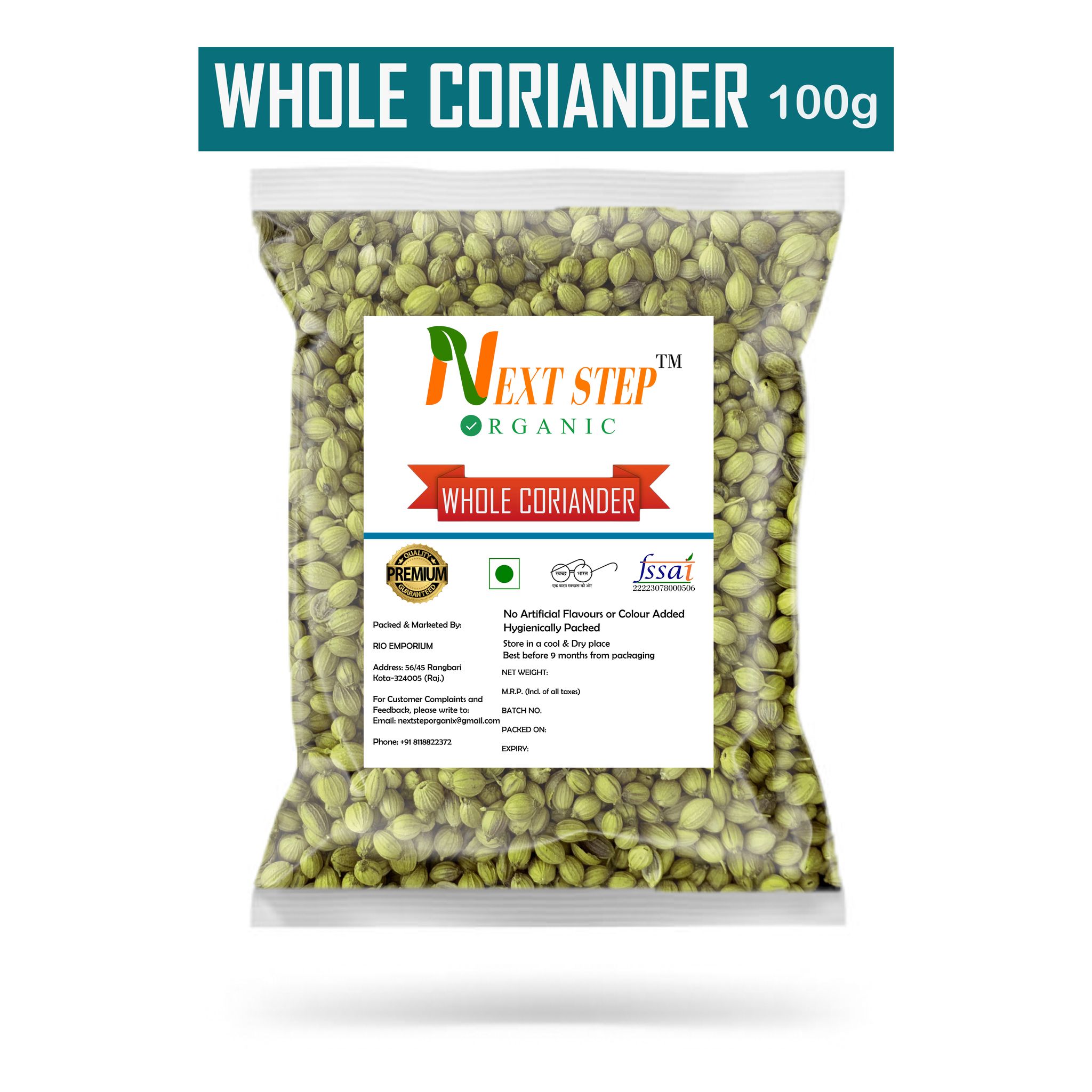 NEXTSTEP ORGANIC Premium Whole Coriander Seeds 100gm | Sabut Dhania / Dhaniya