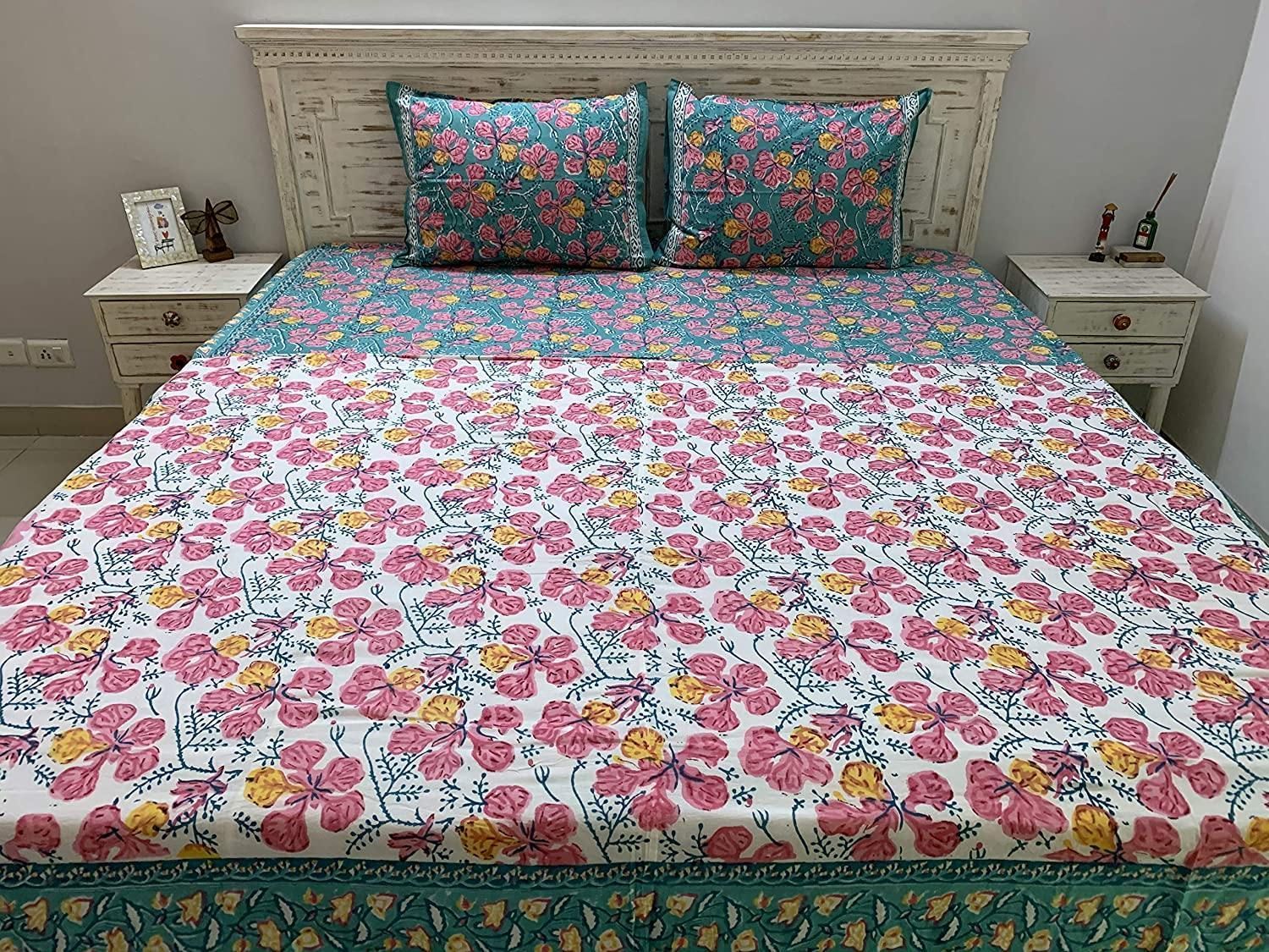 Gulmohar 100% Cotton Hand Block Printed Blue & White Reversible Dohar/Quilt / AC Duvlet/ AC Comforter, King Size