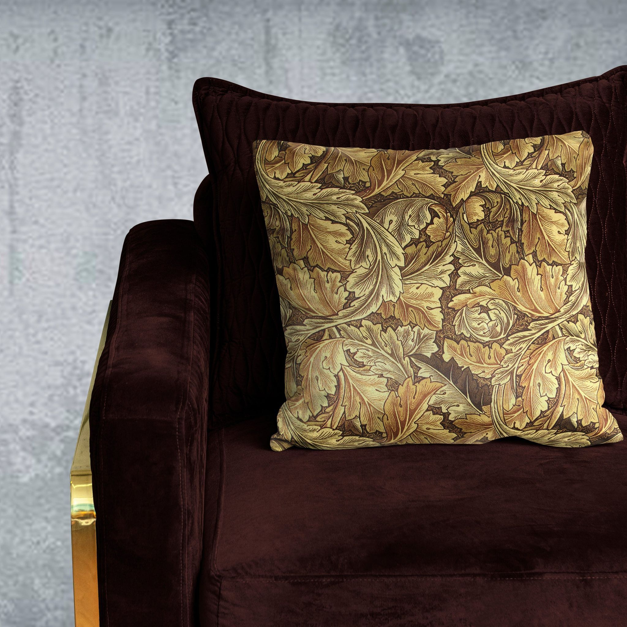 Autumn Leaves Modern Chic Designer Crushed Velvet Cushion Cover (Colour: Bronze Size: 16 inch x 16 inch (40cm X 40cm))