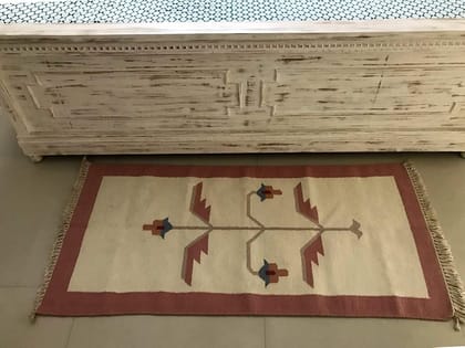 Printed Traditional Alpine Floor Runner Rug (Off White , Red Cotton, 2.2 Feet X 4 Feet)