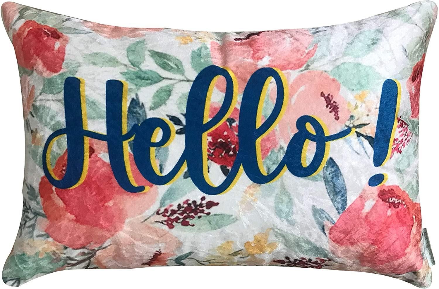 Happy Hello Velvet Cushion Cover (Multicolour, 12 x 20 inches)