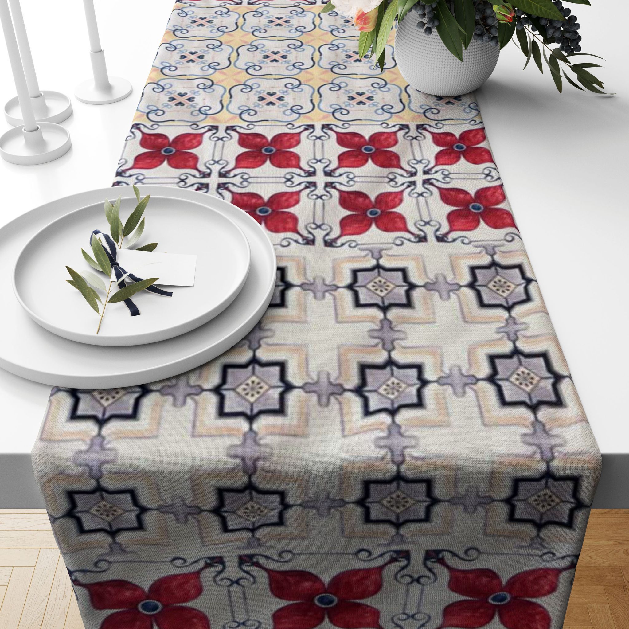 Multicolor Tile Table Runner (13in x 58in or 13in x 72in)