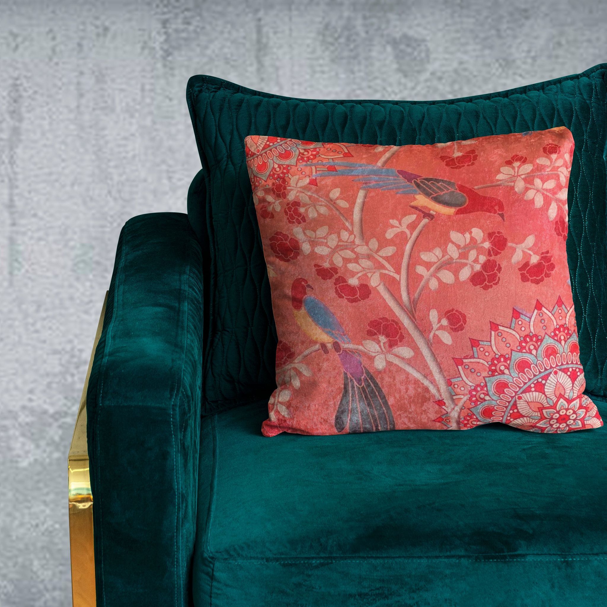 Mandala Birds Crushed Velvet Cushion Cover (Pink)