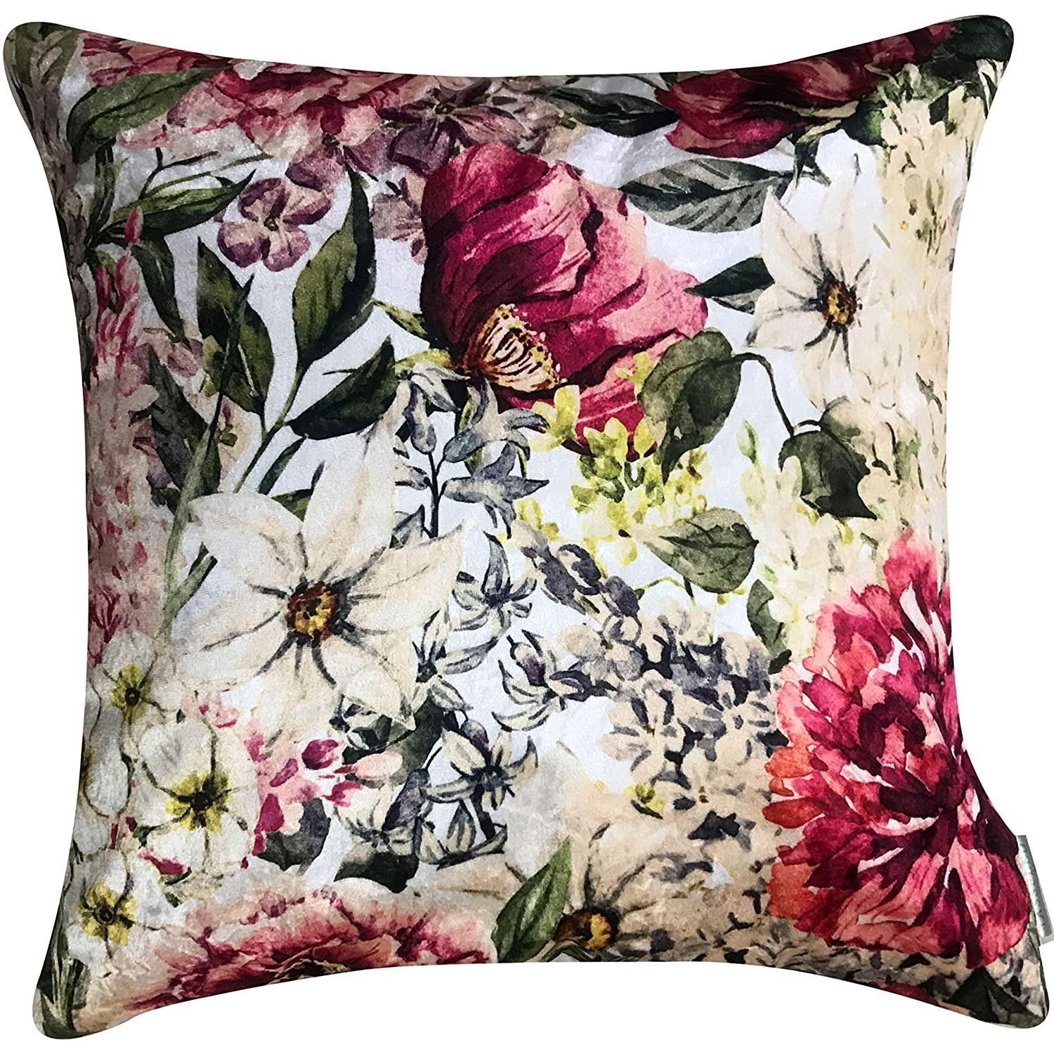Marina Blossom Crushed Velvet Cushion Cover (Multicolour, 20 x 20 inch)