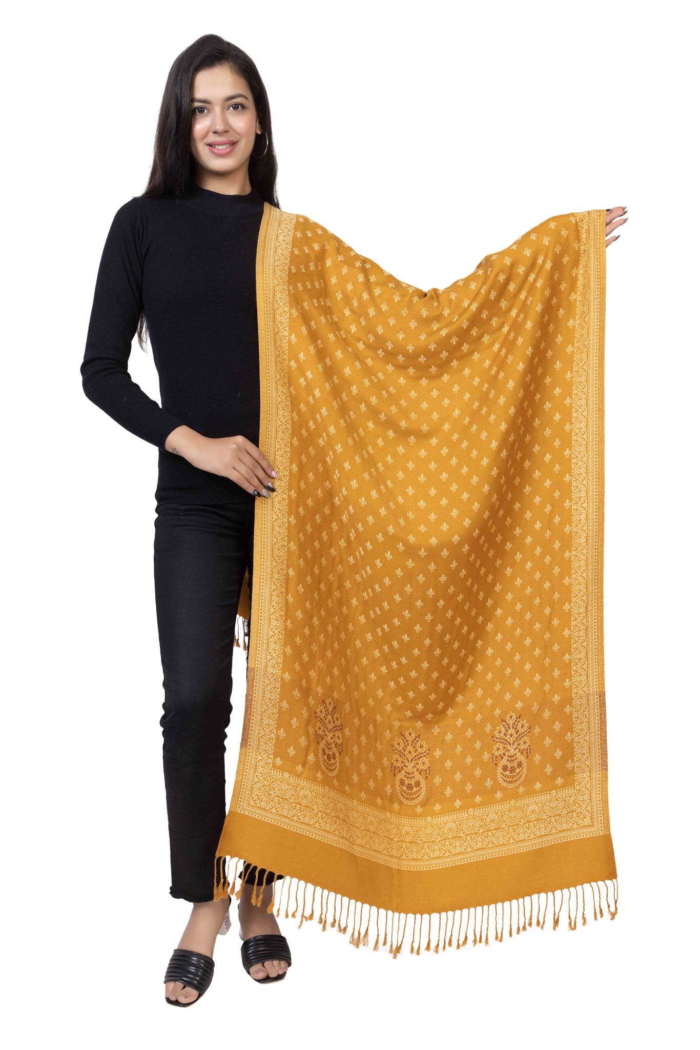 KTI Acrylic/Viscose Stole for women with a Wool Blend for Winter in Yellow, measuring 28 x 80 inches, with the assigned Art No. 3000 Yellow