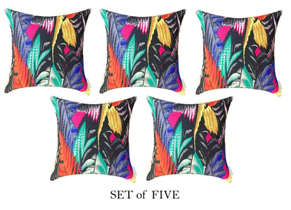 Oslo Tropicals Pure Cotton Cushion Cover (Black, 16x16in (40cm x 40cm)) Set of 5