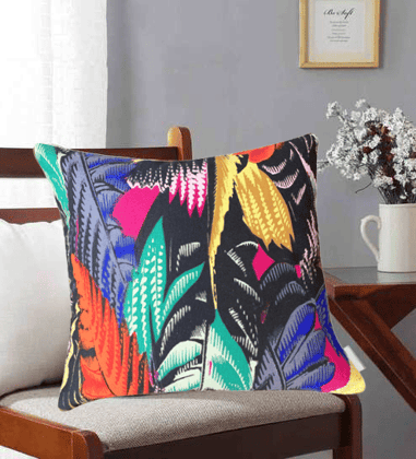 Oslo Tropicals Pure Cotton Cushion Cover (Black, 16x16in (40cm x 40cm))