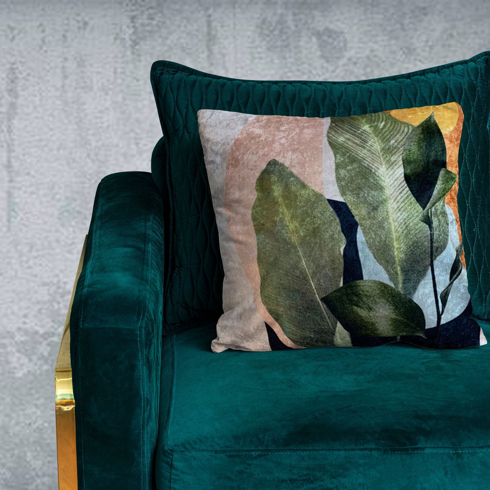 Twig Palm Crushed Velvet Cushion Cover (Multicolour, 20x20in (50cm x 50cm))