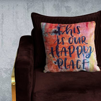 Happy Place Modern Chic Designer Velvet Cushion Cover (Multicolour, 16x16in (40cm x 40cm))
