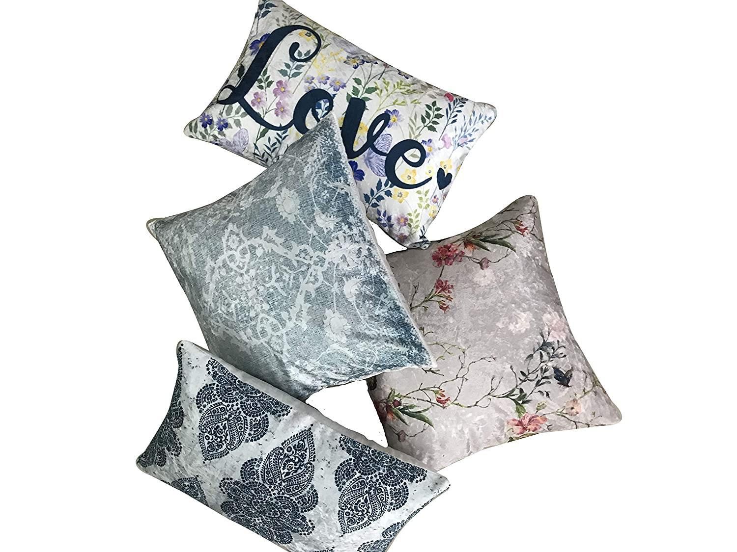 Love 4 Velvet Cushion Cover Set (Blue and White, 2-16 x 16 Inch, 2-18 x12 Inch)