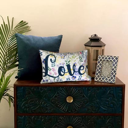 Happy Love Velvet Cushion Cover (Multicolour, 12 x 20 inch)