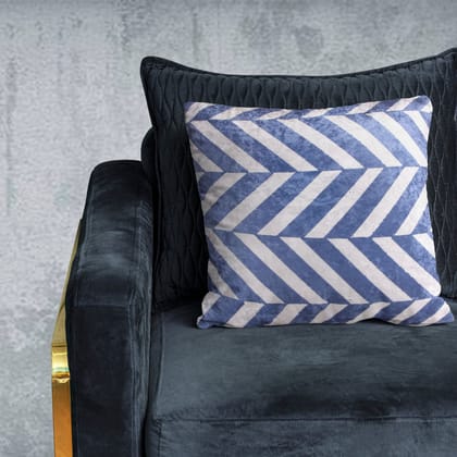 Zip Zapper Crushed Velvet Cushion Cover (Colour: Blue & White Size: 18 inch x 18 inch (45cm X 45cm))