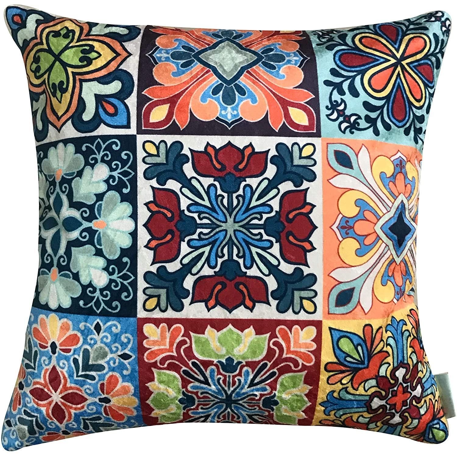 Ziao Mix Moroccan Velvet Cushion Cover (Multicolour, 16 x 16 inch)