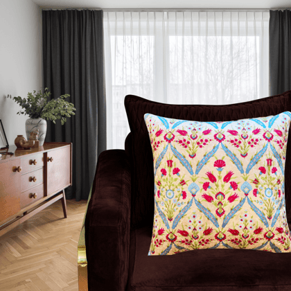 Mughal Arch Modern Chic Designer Velvet Cushion Cover 16x16 (Gold)