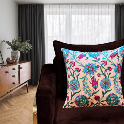 Mughal Floral Modern Chic Designer Velvet Cushion Cover 16x16 (Turquoise)