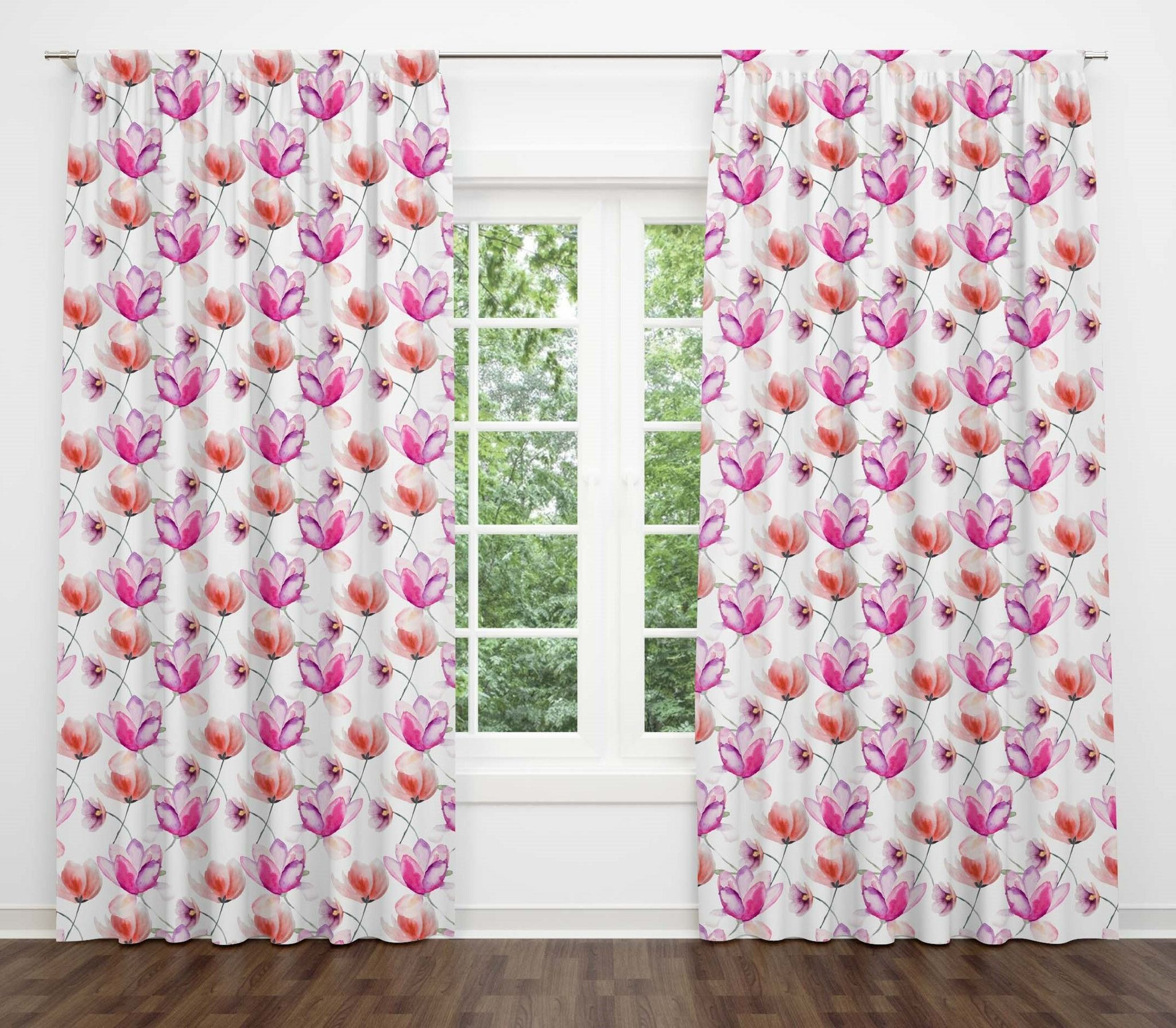 Falling Flowers Cotton 7 Feet Door Curtain (1 piece, 4ft width)