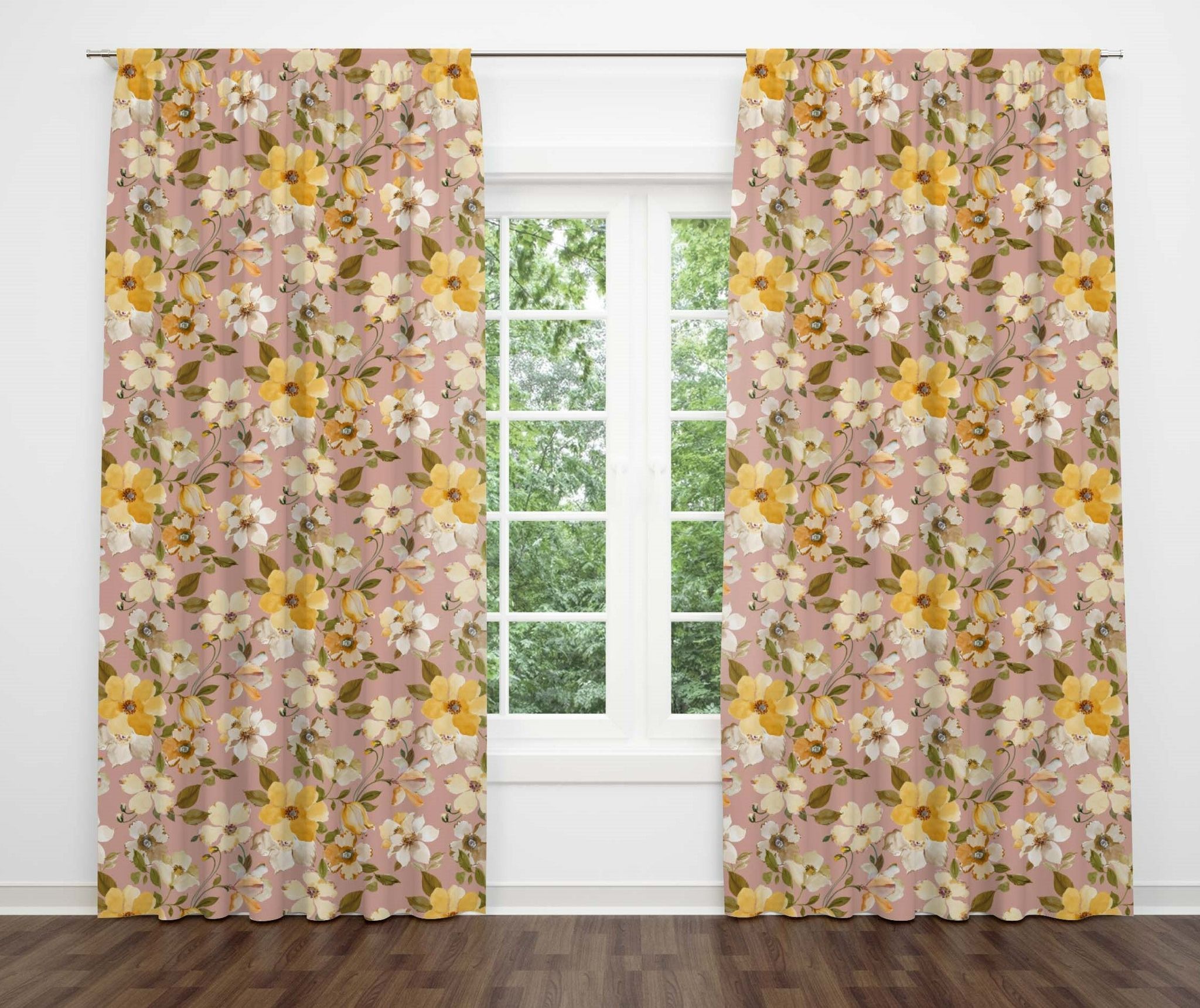 Pink Floral Cotton 7 Feet Door Curtain (1 piece, 4ft width)