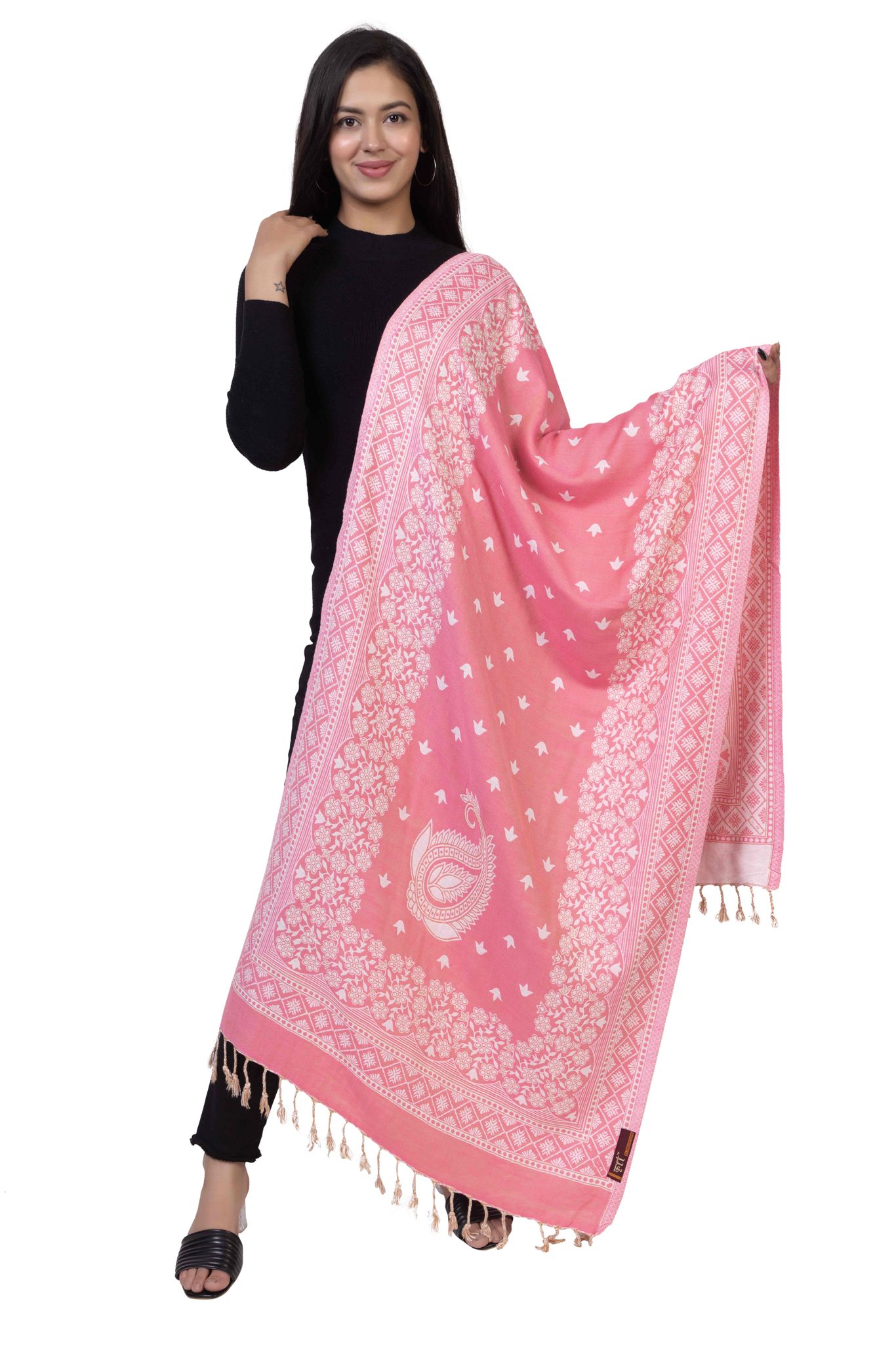 KTI Acrylic/Viscose Stole for women with a Wool Blend for Winter in Pink, measuring 28 x 80 inches, with the assigned Art No. 3062 Pink