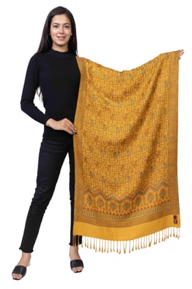 KTI Acrylic/Viscose Stole for women with a Wool Blend for Winter in Yellow, measuring 28 x 80 inches, with the assigned Art No. 3064WELLOW