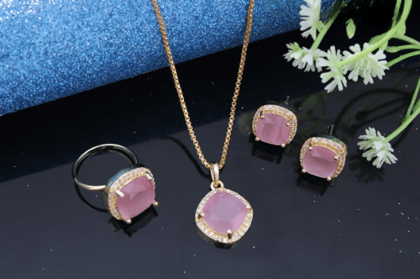Combo set | Pink golden jewellery combo set | Earrring , pendant , ring combo set for girls & women