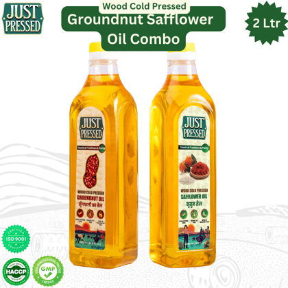 JustPressed Groundnut & Safflower Oil Combo - Wood Cold Pressed | Kachi Ghani Extraction | Premium Quality | Natural Flavor - 2 litres