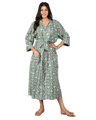 SHOOLIN Printed Kimono Robe Long Bathrobe For Women| Women Cotton Kimono Robe Long - Floral, 3/4 Sleeve Kimono For Women (Green)