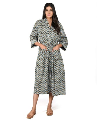 SHOOLIN Printed Kimono Robe Long Bathrobe For Women| Women Cotton Kimono Robe Long - Floral| 3/4 Sleeve Kimono For Women (Multi Color)