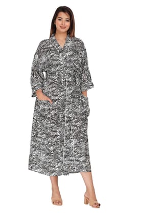 SHOOLIN Printed Kimono Robe Long Bathrobe for Women, 3/4 Sleeve Kimono for Women Black